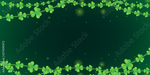 The Background of St. Patrick's Day with Green Shamrocks and Lucky Gold Coins