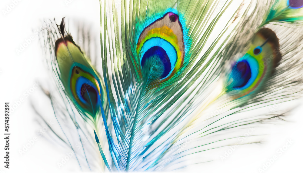 Obraz premium Beautiful Peacock Feather isolated on white background