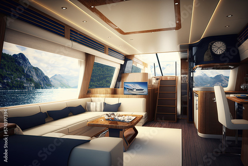 Canvastavla luxurious interior on a yacht. Generative AI
