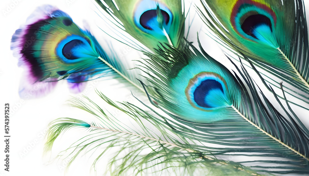 Fototapeta premium Beautiful Peacock Feather isolated on white background
