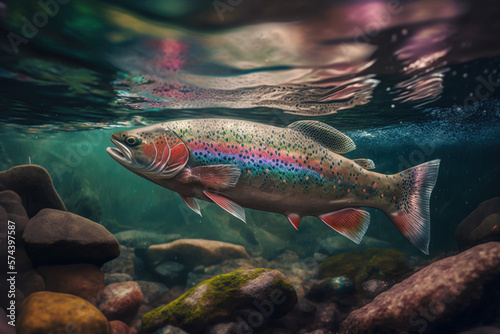 a fish with rainbow colors under water. Generative AI