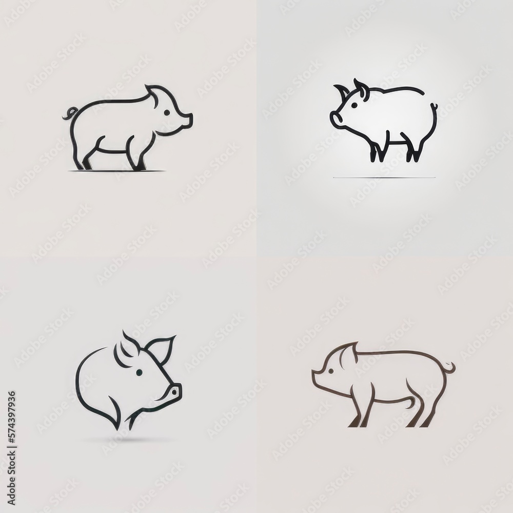 set of pig pork icons logo, simple minimal flat illustration, generative ai set of pig pork icons logo, simple minimal flat illustration, generative ai
