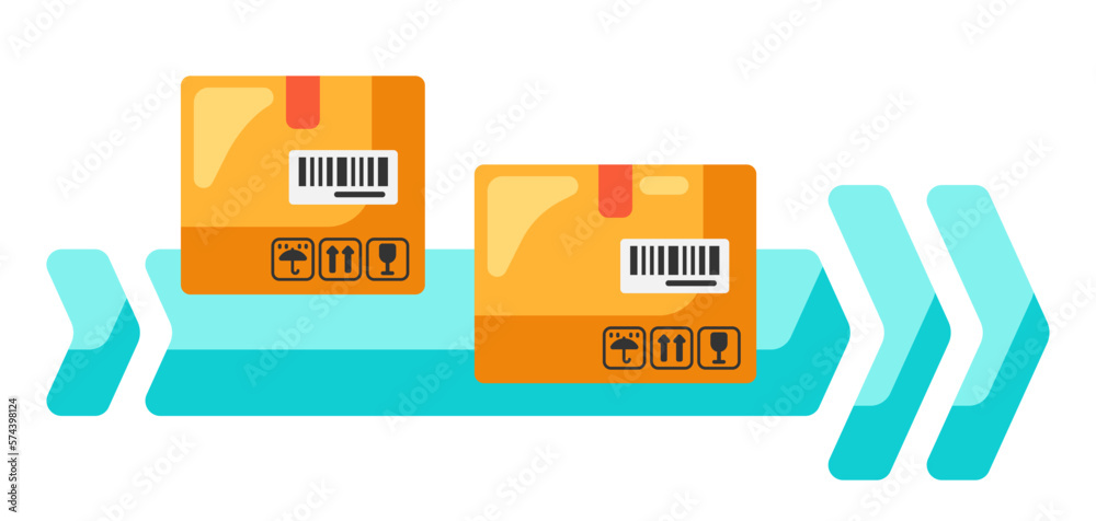 Illustration of cardboard cargo boxes. Delivery of goods by order in store.