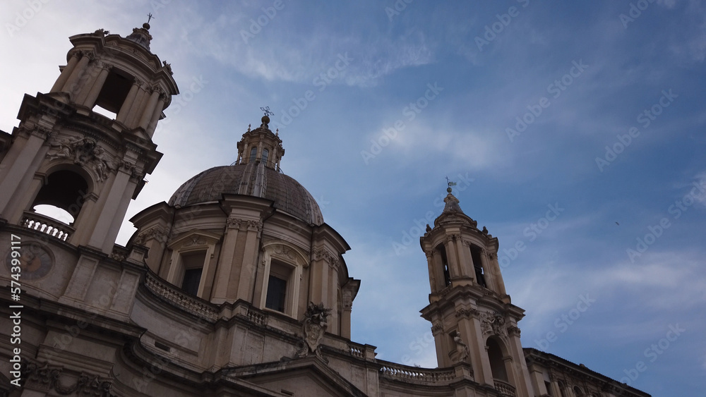 The Church of Sant'Agnese in Agone viewed from Piazza Navona in Rome, Italy.