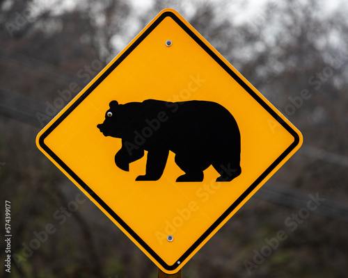 beware of bear sign with bear silhouette; warning sign in sequoia national park, california, usa