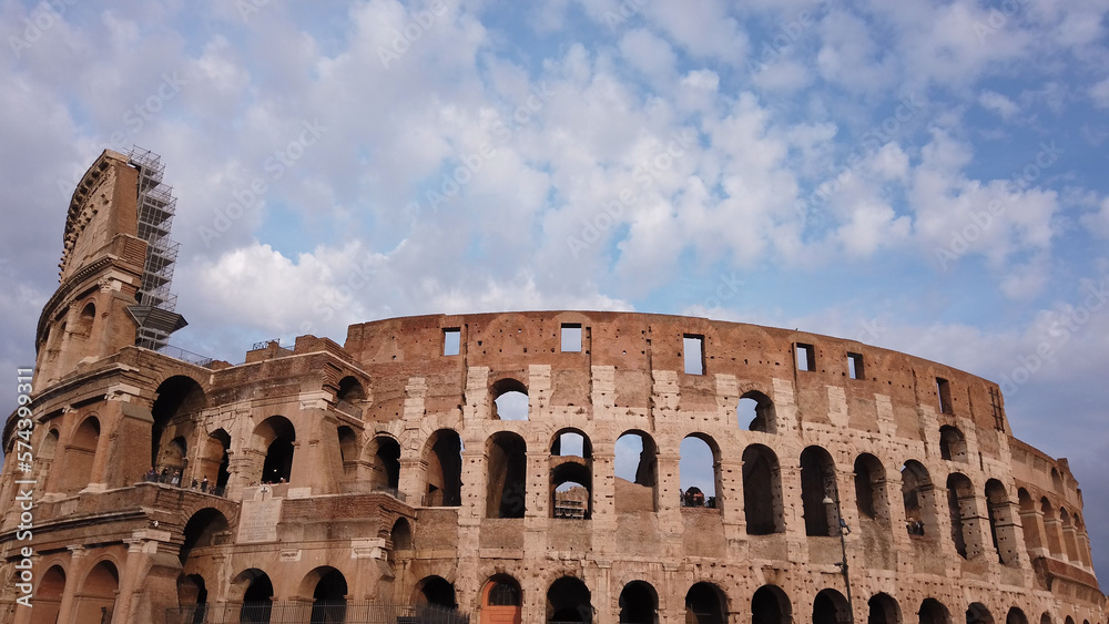 Rome, Italy, October 9, 2022: The Colosseum in Rome, Italy. The ancient Roman Colosseum is one of the main tourist attractions in Europe.