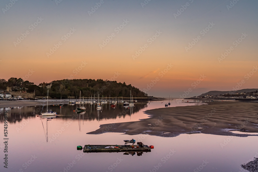 Conwy castle and town at sunrise North Wales