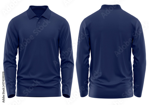 Polo shirt Long Sleeve with two button rib collar, 3d rendered, NAVY