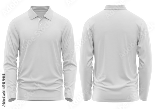 Polo shirt Long Sleeve with two button rib collar, 3d rendered, WHITE