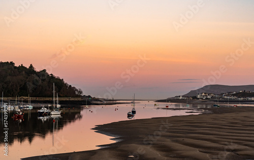 Conwy castle and town at sunrise North Wales