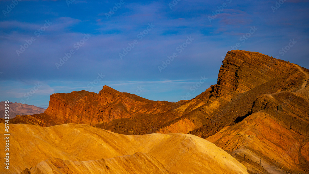 colorful sunrise in zabriskie point, death valley national park, california, usa; colorful mountains on the desert
