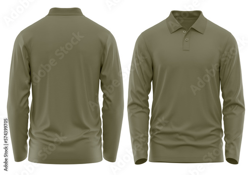 Polo shirt Long Sleeve with two button rib collar, 3d rendered, OLIVE