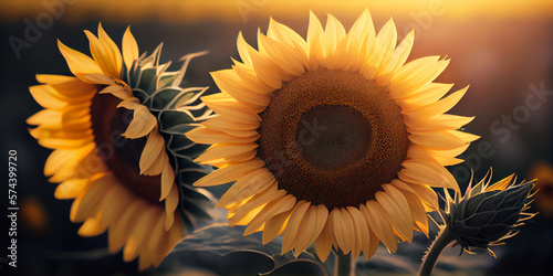 Sunflower field on a sunny summer day. Panorama of blooming yellow flowers, AI Generated