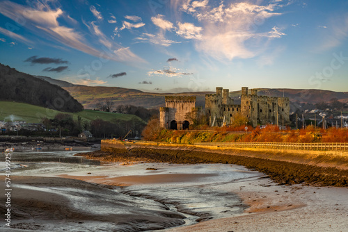 Conwy castle and town at sunrise North Wales photo