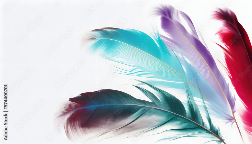 Fototapeta premium Beautiful prismatic feather background, random multicolored pastel tinted blue feather texture - small fluffy blue feathers randomly scattered forming a background