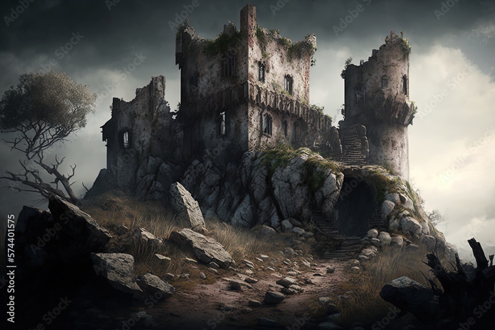 Fototapeta premium Ruins of the Once Mighty Stronghold Generative AI
