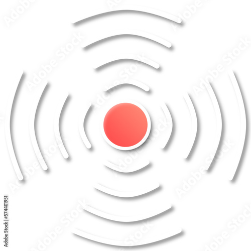illustrazione di pulsante rosso con spazio per testo e simbolo di vibrazione, onde sonore su sfondo trasparente photo