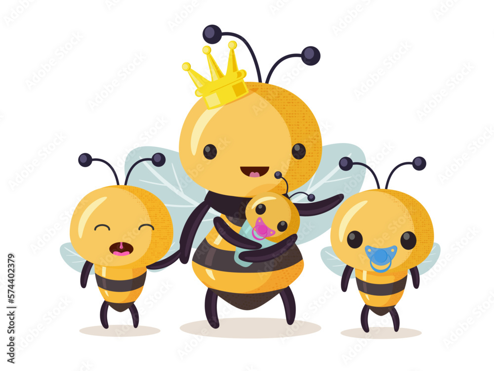 Fototapeta premium Bee family. Cartoon bee cute characters in flat style.