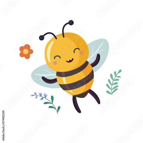 Lucky bee winner. Cartoon bee cute character in flat style.