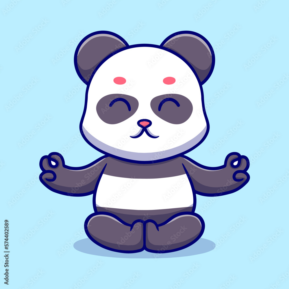 Cute panda meditate cartoon illustration