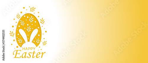 Cute hand-drawn Easter horizontal design with bunnies, flowers, easter eggs, a beautiful background, great for Easter Cards, banners, textiles, wallpapers - vector design.