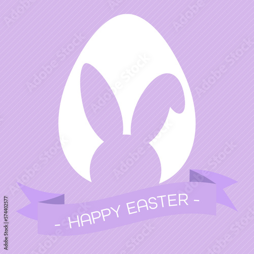 Happy Easter greeting card with egg, rabbit. Easter Bunny. white texture.