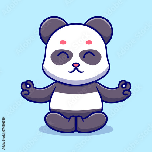 Cute panda meditate cartoon illustration