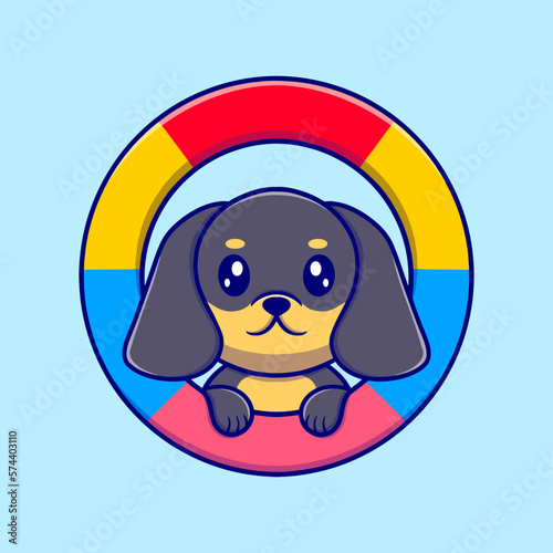cute dog in the float cartoon illustration