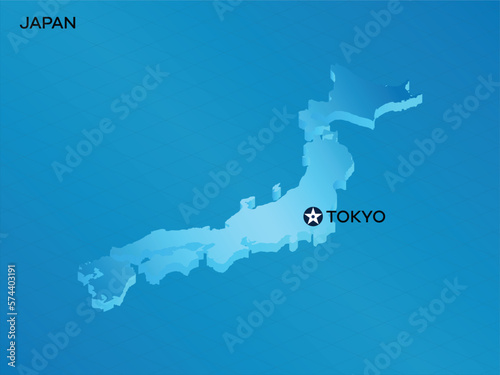 Japan 3D Isometric map with Capital Mark Tokyo Vector Illustration Design