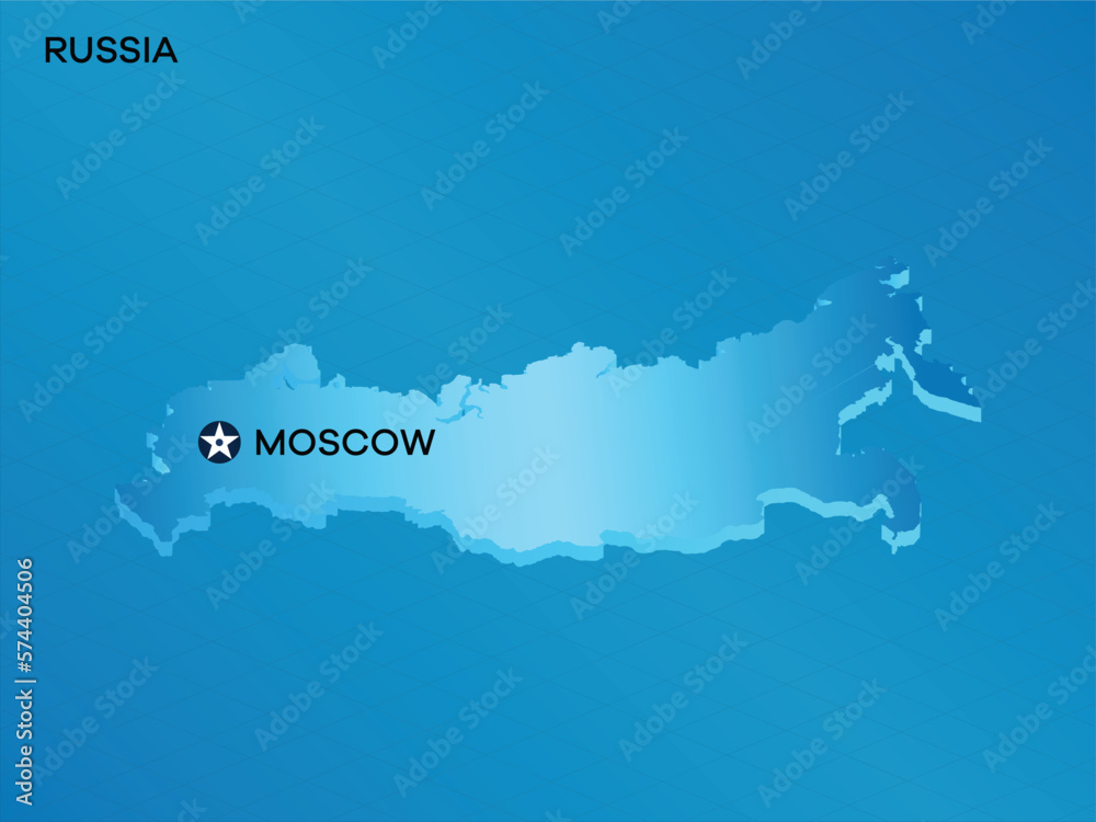Russia 3D Isometric map with Capital Mark Moscow Vector Illustration Design