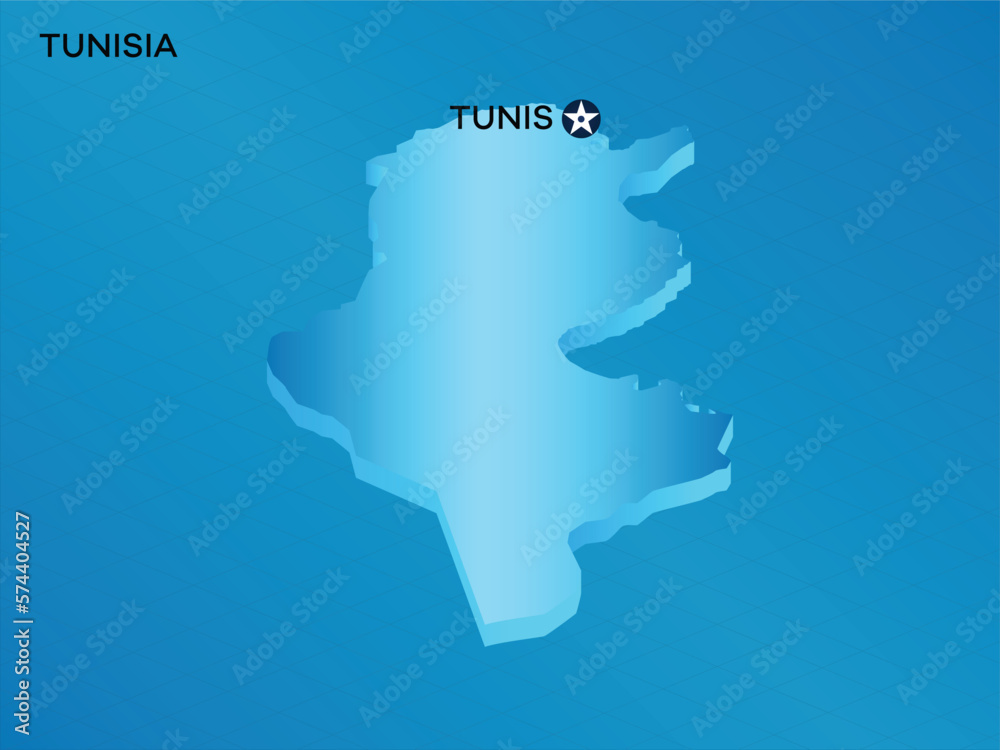 Tunisia 3D Isometric map with Capital Mark Tunis Vector Illustration Design