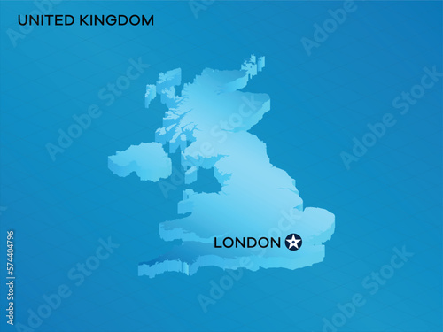 United Kingdom 3D Isometric map with Capital Mark London Vector Illustration Design
