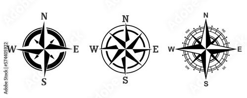 Navigational compass with cardinal directions of North, East, South, West. Geographical position.