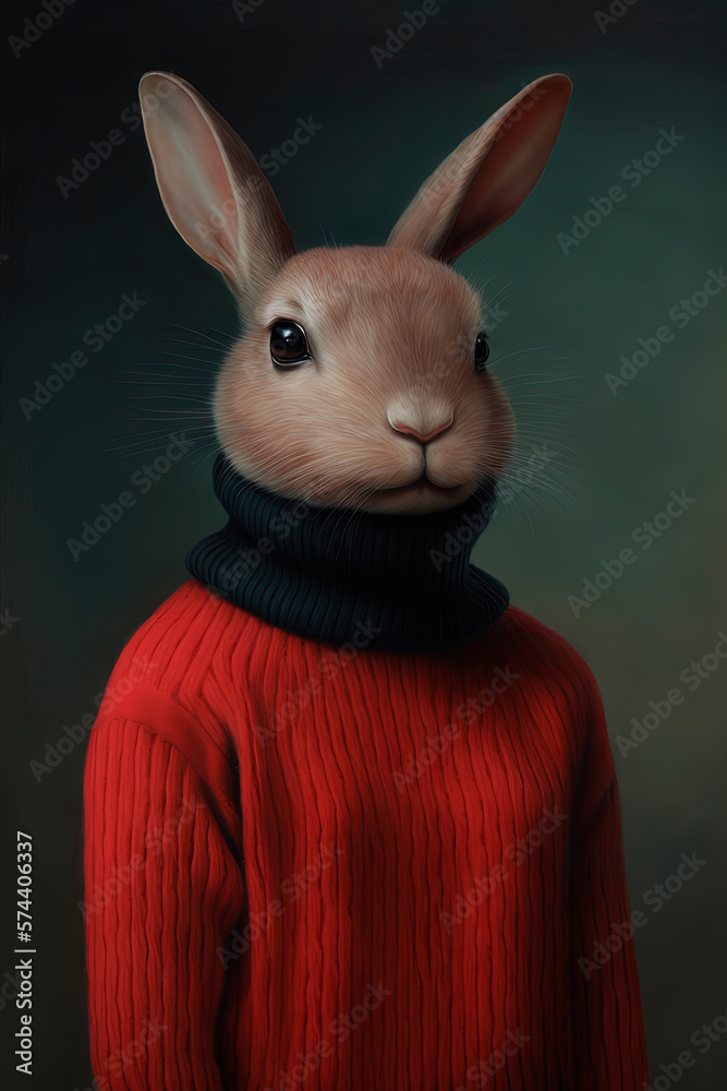 Rabbit wearing a red sweater. Generative AI