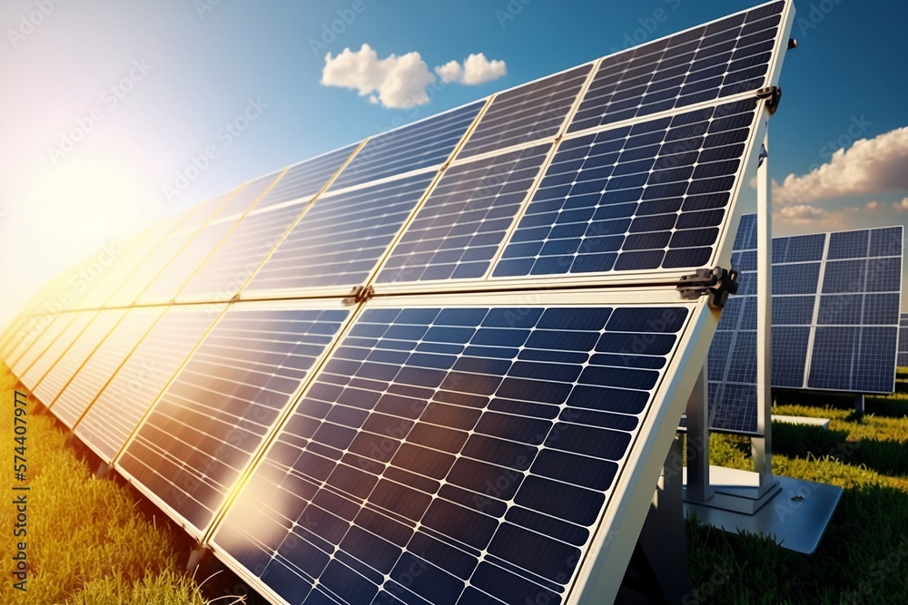 Solar En Paneles solares en el campo, en un día soleado, paneles fotovoltaicos ...
