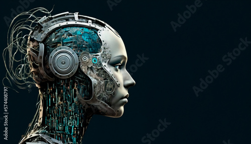 Cyborg android futuristic woman on isolated background. Digital art. Generative AI