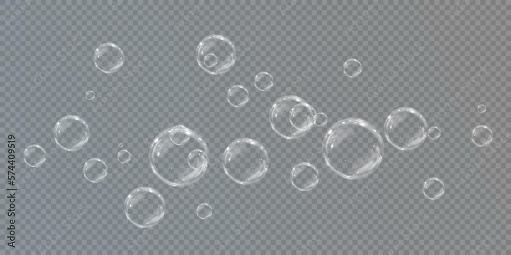 Realistic soap bubbles. Png Bubbles are located on a transparent