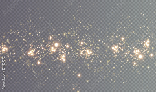 Christmas background. Powder dust light PNG. Magic shining gold dust. Fine, shiny dust bokeh particles fall off slightly. Fantastic shimmer effect. Vector illustrator.	