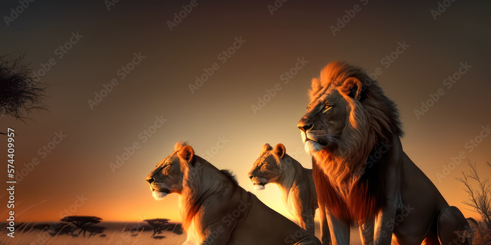 Obraz premium Abstrakter Surrealer Sonnenuntergang in der afrikanischen Steppe mit wilden Tieren Illustration Generative AI Digital Art Hintergrund Reisedoku 