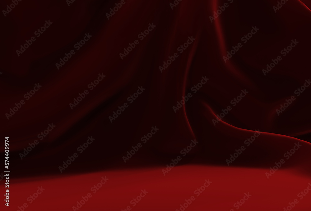 Velvet Draped Backdrop for Still Life - Red Folded Background - 3D Render Image of Velvety Texture Backdrop
