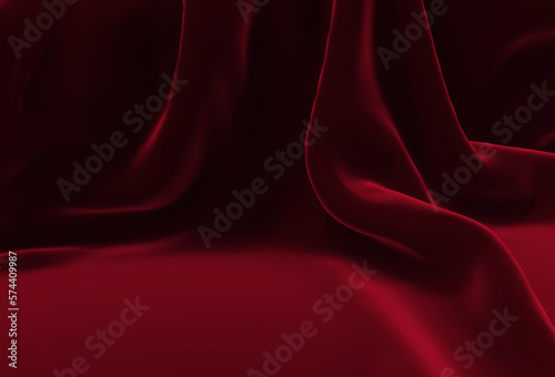 Velvet Draped Backdrop for Still Life - Red Folded Background - 3D Render Image of Velvety Texture Backdrop
