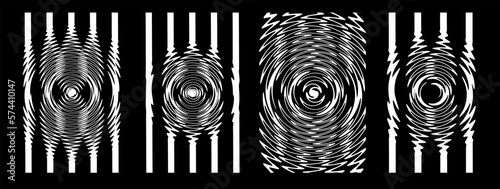  Set of Opart Black and White Wavering Patterns - Vector Concept of Oscillation - Wave Interference Striped Wavy Backgrounds