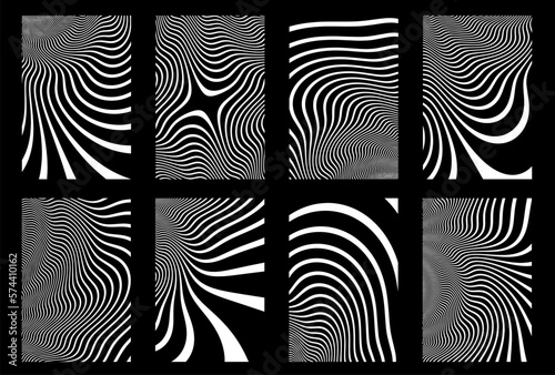 Set of Opart Black and White Patterns - Vector Zebra Striped Wavy Backgrounds