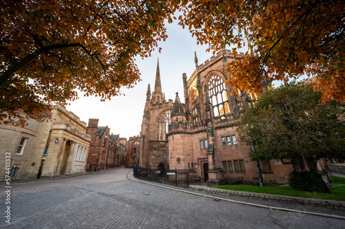 Town houses in a row adjacent to Coventry Cathedral in England, UK
