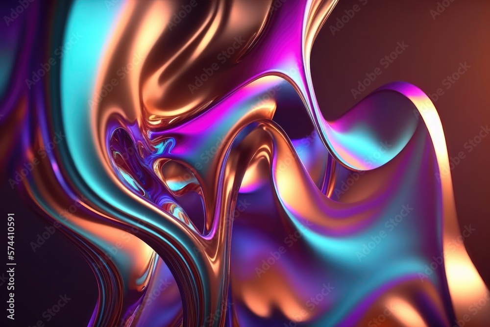 Abstract fluid iridescent holographic neon curved wave. Generation AI