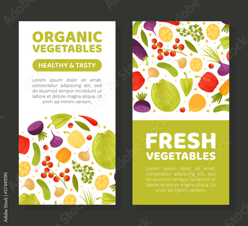 Fresh Vegetables Banner Design with Ripe and Juicy Garden Crop Vector Template