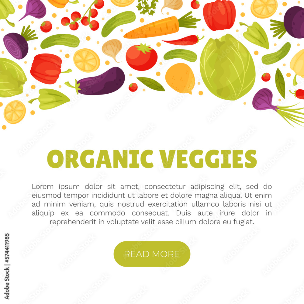 Fresh Vegetables Banner Design with Ripe and Juicy Garden Crop Vector Template Fresh Vegetables Banner Design with Ripe and Juicy Garden Crop Vector Template