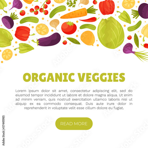 Fresh Vegetables Banner Design with Ripe and Juicy Garden Crop Vector Template
