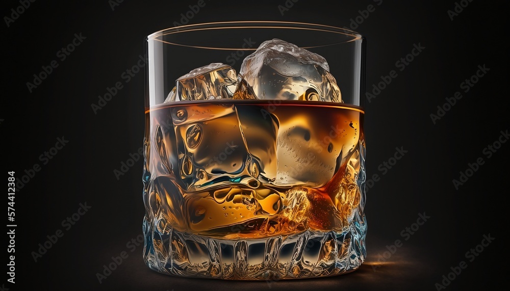 glass of whiskey with ice - created with generative ai