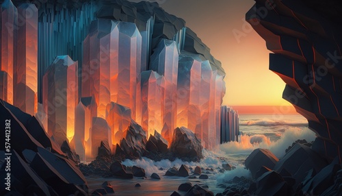 Paradise Beach Full of Colorful and Asymmetrical Crystals Generated by AI